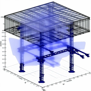 The Image Is A 3d Model Of A Large Structure, Possibly A Building Or A Bridge
