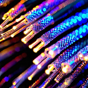 Close-up Of Fiber Optic Cables With Bundle Colorful