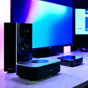 Smart Home Device With Streaming Content With Desk Computer