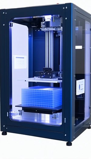 A Blue And White Machine Is Sitting On A Table