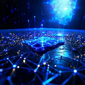 Blockchain Network Visualization With Blue Background