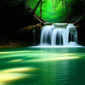 Nature Long Exposure Photography: Waterfall Pool Surrounded By Lush Vegetation With Beautiful Waterfall