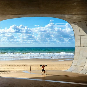 Lifestyle Architectural Photography: Strength training in beach