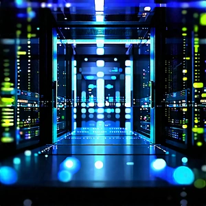 Server Rack With Digital Particles With Image, There