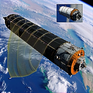 A Large Spacecraft Is Shown In The Image, With A View Of The Earth From Space