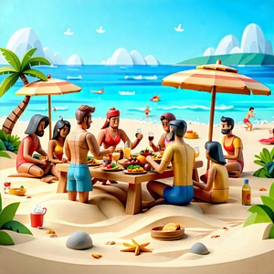 Lifestyle Isometric Design: Beach gathering with diverse friends