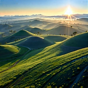 Nature Abstract Design: Rolling Hills During Sunrise With Beautiful Landscape