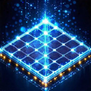 Solar Panel With Holographic Projection With Blue Yellow
