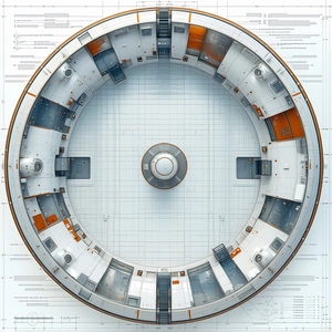 The Image Is A 3d Model Of A Space Station, Showcasing The Interior Layout