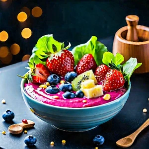 Lifestyle Lithograph: Smoothie Bowl Prepared With Fresh Ingredients With Bowl Filled