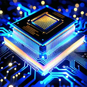 Tech Hdr Photography: Microchip with data streams