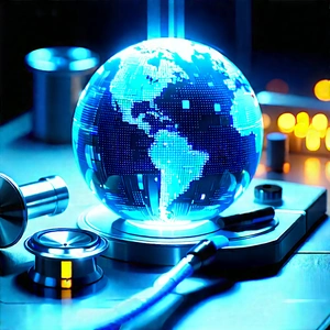 Healthcare Technology In Research Center With Blue Globe,