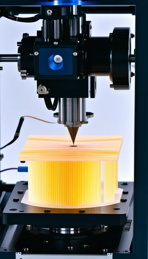 A Machine Is Cutting A Piece Of Yellow Plastic With A Laser
