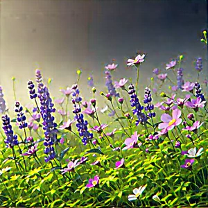 Nature 3d Render: Wildflowers In Natural Setting With Beautiful Field