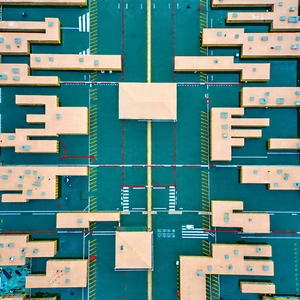 Urban Commercial Photography: Aerial view of city blocks