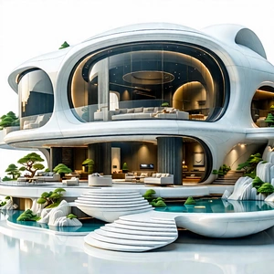 Tech Stock Photography: (futuristic:1.46) Smart Home With Model Large,