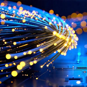 Close-up Of Fiber Optic Cables With Close-up Blue