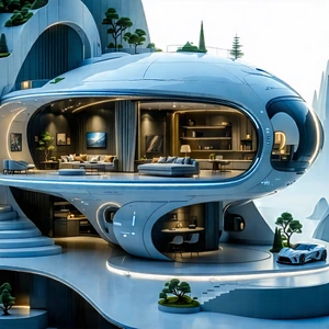 Tech Concept Art: (futuristic:1.48) Smart Home With Image, There
