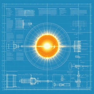 The Image Is A Blueprint Of A Solar System, Featuring A Large Sun In The Center