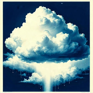 Tech Linocut Print: (cloud:1.19) Computing Visualization With Large, Cloudy,