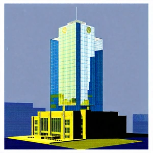 Urban Linocut Print: Glass Office Tower With Ornate Details With Large, Modern