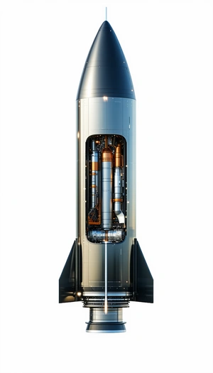 A Rocket Is Shown In A Side View, With Its Engine And Fuel Tanks Visible