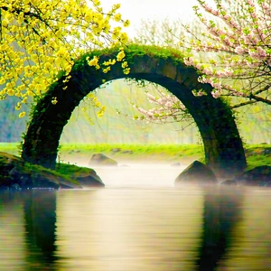 Nature Long Exposure Photography: Natural Arch In Spring Bloom With Beautiful Scene