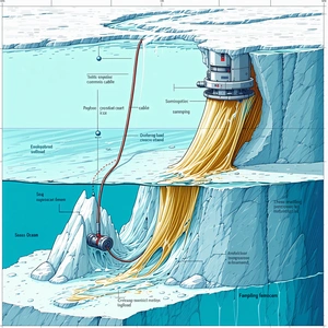 The Image Is A Cartoon Illustration Of A Submarine, With A Long Yellow Tube Coming Out Of It