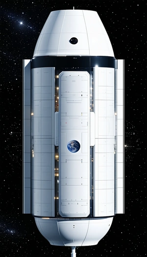 A Large White Space Shuttle Is Shown In A Space Station