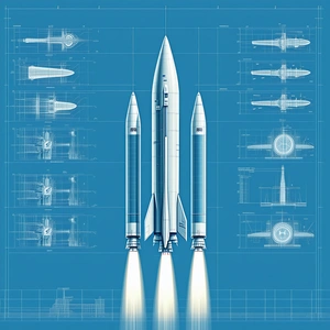 A Blue Illustration Of A Rocket Ship Is Shown, With The Rocket Being Split Into Two Sections