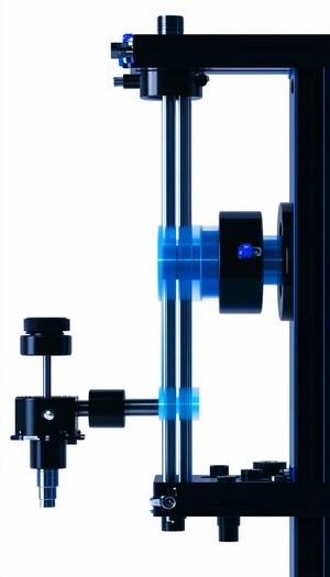 A Blue And Black Object Is Attached To A Black Metal Pole
