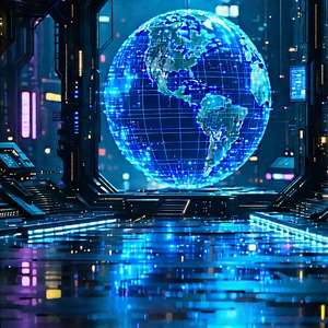 Digital Transformation Visualization With Large, Blue,
