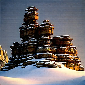 Nature Octane Render: Rock Formation In Winter Snow With Large Rock
