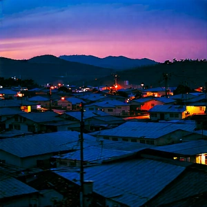 Urban Landscape Photography: Cityscape Of Small Town During Night With Black White