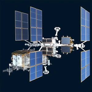 A Large Spacecraft With A Blue And White Color Scheme