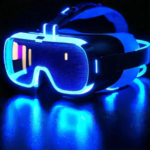 Vr Headset With Glowing Screen With Pair Blue