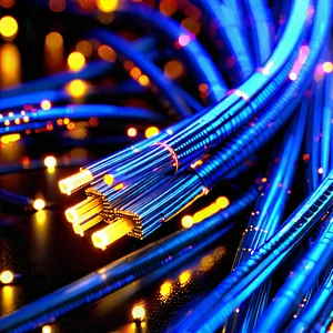 Close-up Of Fiber Optic Cables With Close-up Blue