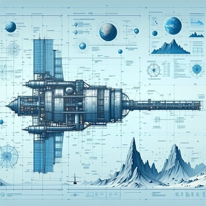 A Blue And White Spaceship Is Shown In A Detailed Drawing