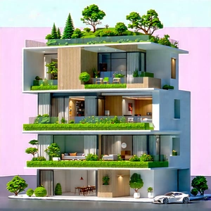 Urban Isometric Design: Urban Loft With Green Rooftop With Large, Multi-story