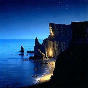 Nature Blueprint Style: Coastal Cliff During Night With Beautiful Painting