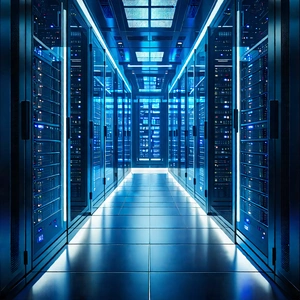 Tech Lithograph: (futuristic:1.25) server room