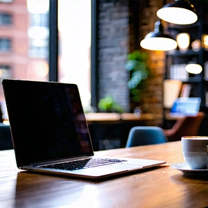 Business Long Exposure Photography: Workplace With Laptop And Coffee On Desk With Laptop Computer