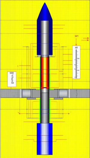 A Yellow Background With A Blue And Red Tube Placed In The Center