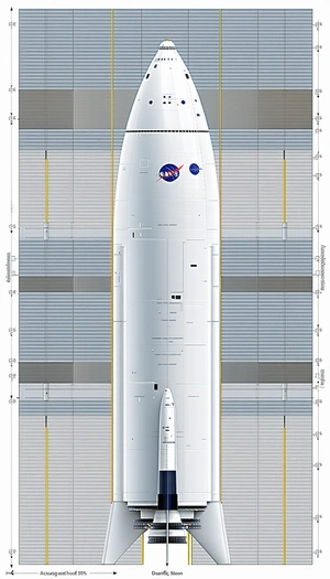 A Large White Rocket Is Shown In A Drawing, With A Smaller Rocket Attached To The Side Of It