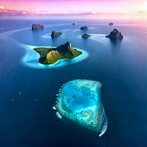 Nature Flat Design: Aerial View Of Coastal Islands With Beautiful Blue