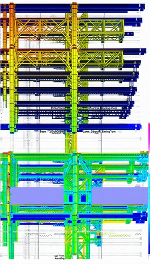 The Image Is A Blue And Yellow Drawing Of A Large Crane