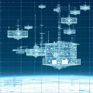 The Image Is A Futuristic Space Station With A Blue Background