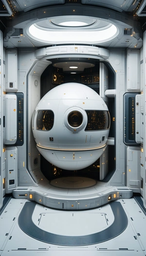 In The Image, There Is A Large White Sphere Located In The Center Of A Room