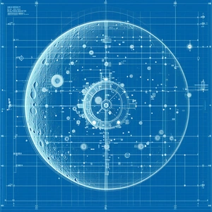 A Blue Drawing Of A Space Station Is Displayed