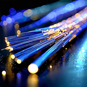 Close-up Of Fiber Optic Cables With Blue Light